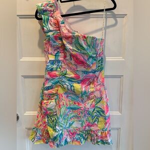 Lilly Pulitzer Pink and Blue Mini Dress with Tropical Print